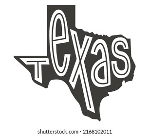 Texas. Silhouette state. Texas map with text script. Vector outline Isolated illustratuon on a white background. Texas state map for poster, banner, t-shirt, tee.