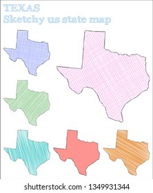 Texas sketchy us state. Mind-blowing hand drawn illustration. Remarkable childish style icon.