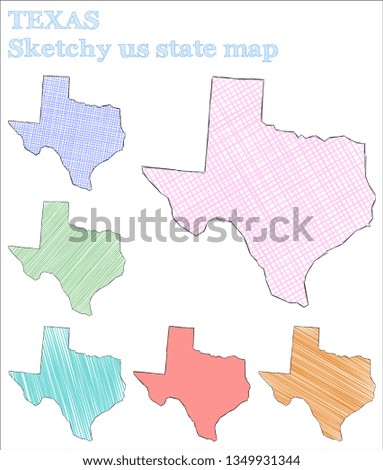 Texas sketchy US state. Mind-blowing hand-drawn illustration. Remarkable childish style icon.