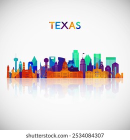 Silueta del horizonte de Texas en estilo geométrico colorido. Símbolo para su diseño. Ilustración vectorial.