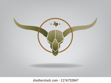Texas small map with longhorn, Vector EPS 10.