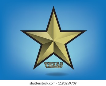 Texas Star Gold color with Nickname The Lone Star State and map, Vector EPS 10.