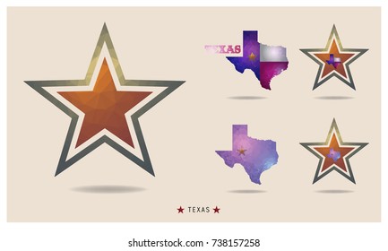 texas star and texas map  in geometric polygonal style.