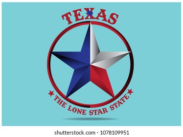 Texas Star With Nickname The Lone Star State And Small Map, Vector EPS 10