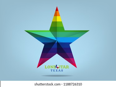 Texas Star Rainbow colors style, with map and nickname lone star, Vector EPS 10.