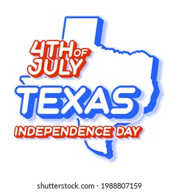 texas state 4th of july independence day with map and USA national color 3D shape of US state Vector Illustration