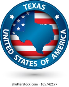 Texas state blue label with state map, vector illustration