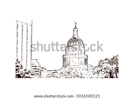 Texas State Capitol Building Austin, Texas, USA. Hand drawn sketch illustration in vector.