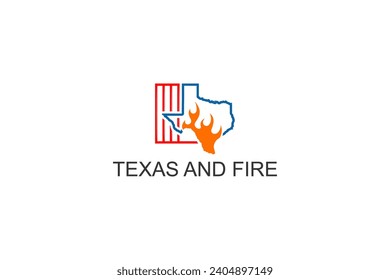 Texas state fire department, texas state outline map with fire symbol.