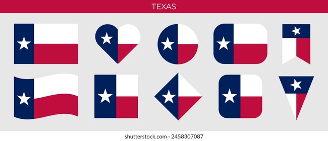 Texas state flag. Texas flag in different shapes. Vector illustration isolated on white background