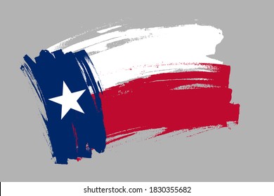The Texas state flag, USA. American state banner brush style. Horizontal vector Illustration isolated on gray background.  