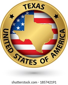 Texas state gold label with state map, vector illustration