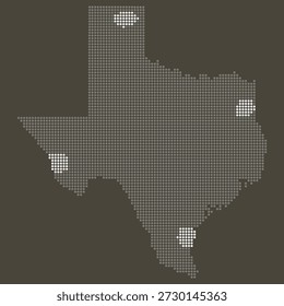 Mapa Pontilhado Cinza e Branco Do Estado Do Texas em Marrom para Centros de Dados Energy Dominance 2.0 e Permian AI. Mapa pontilhado do estado do Texas.
