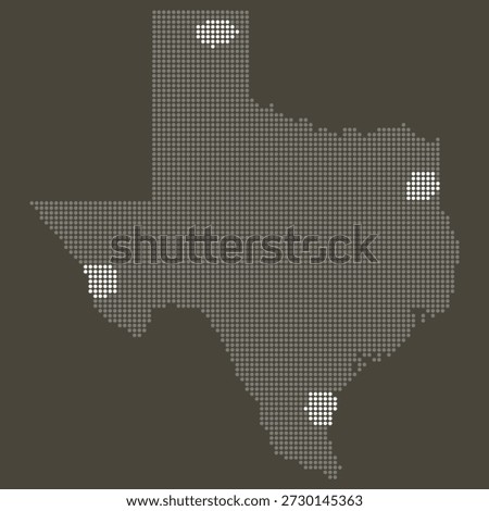 Texas State Grey and White Dotted Map on Brown for Energy Dominance 2.0 and Permian AI Data Centers. Texas state dotted map.