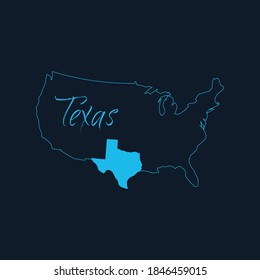 Texas state highlighted on United States of America map , USA infographics template. Stock vector illustration isolated on blue background.