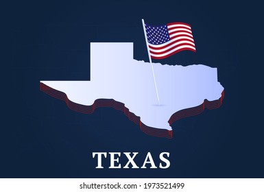 Texas State Isometric Map And USA National Flag 3D Isometric Shape Of Us State Vector Illustration