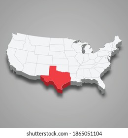 Texas state location within United States 3d isometric map