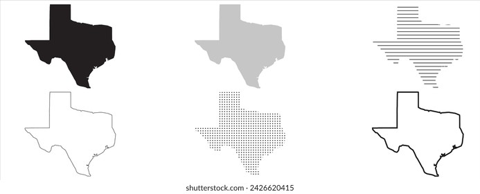 Texas State Map Black. Texas map silhouette isolated on transparent background. Vector Illustration. Variants.