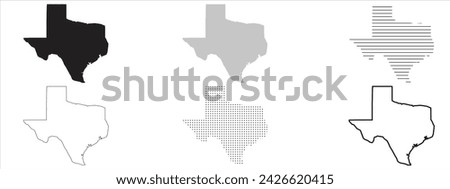 Texas State Map Black. Texas map silhouette isolated on transparent background. Vector Illustration. Variants.