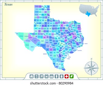 Texas State Map with Community Assistance and Activates Icons Original Illustration