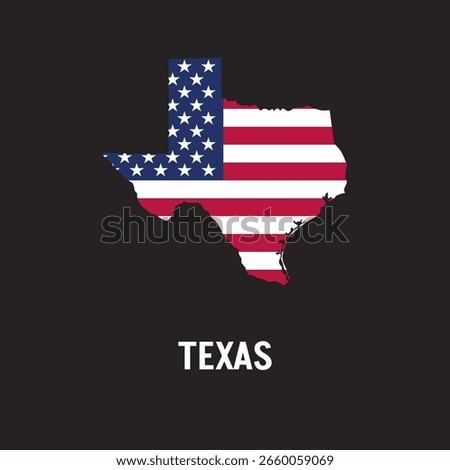 Texas state map contour. In style of USA flag.