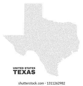 Texas State map designed with little points. Vector abstraction in black color is isolated on a white background. Scattered little points are organized into Texas State map.