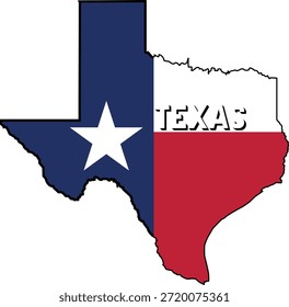 Mapa del estado de Texas con Colores de la bandera y símbolo de la estrella solitaria