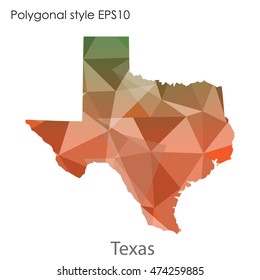 Texas state map in geometric polygonal,mosaic style.Abstract gems triangle,modern design background. Vector illustration EPS10