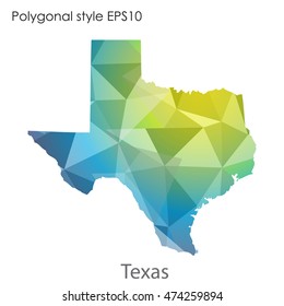 Texas state map in geometric polygonal,mosaic style.Abstract gems triangle,modern design background. Vector illustration EPS10