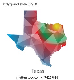 Texas state map in geometric polygonal,mosaic style.Abstract gems triangle,modern design background. Vector illustration EPS10