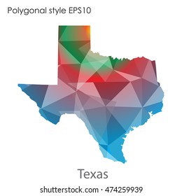 Texas state map in geometric polygonal,mosaic style.Abstract gems triangle,modern design background. Vector illustration EPS10