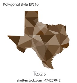 Texas state map in geometric polygonal,mosaic style.Abstract gems triangle,modern design background. Vector illustration EPS10