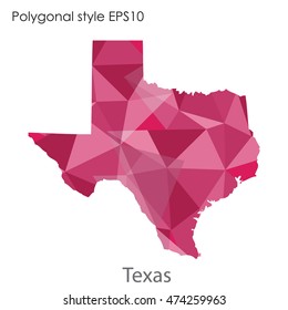 Texas state map in geometric polygonal,mosaic style.Abstract gems triangle,modern design background. Vector illustration EPS10