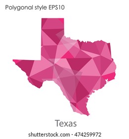 Texas state map in geometric polygonal,mosaic style.Abstract gems triangle,modern design background. Vector illustration EPS10