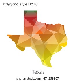 Texas state map in geometric polygonal,mosaic style.Abstract gems triangle,modern design background. Vector illustration EPS10