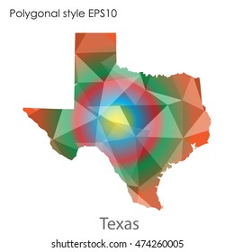 Texas state map in geometric polygonal,mosaic style.Abstract gems triangle,modern design background. Vector illustration EPS10