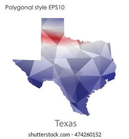 Texas state map in geometric polygonal,mosaic style.Abstract gems triangle,modern design background. Vector illustration EPS10