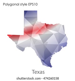 Texas state map in geometric polygonal,mosaic style.Abstract gems triangle,modern design background. Vector illustration EPS10