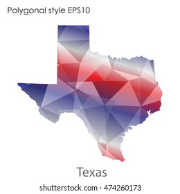 Texas state map in geometric polygonal,mosaic style.Abstract gems triangle,modern design background. Vector illustration EPS10