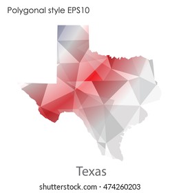 Texas state map in geometric polygonal,mosaic style.Abstract gems triangle,modern design background. Vector illustration EPS10