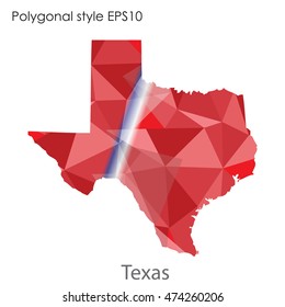 Texas state map in geometric polygonal,mosaic style.Abstract gems triangle,modern design background. Vector illustration EPS10