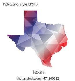 Texas state map in geometric polygonal,mosaic style.Abstract gems triangle,modern design background. Vector illustration EPS10