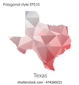 Texas state map in geometric polygonal,mosaic style.Abstract gems triangle,modern design background. Vector illustration EPS10