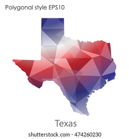 Texas state map in geometric polygonal,mosaic style.Abstract gems triangle,modern design background. Vector illustration EPS10