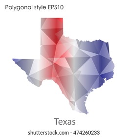 Texas state map in geometric polygonal,mosaic style.Abstract gems triangle,modern design background. Vector illustration EPS10