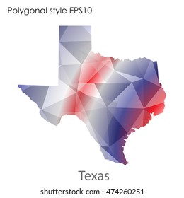 Texas state map in geometric polygonal,mosaic style.Abstract gems triangle,modern design background. Vector illustration EPS10