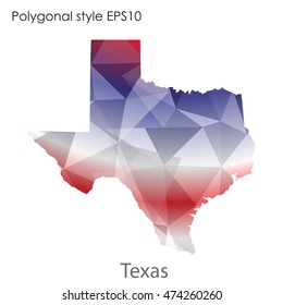 Texas state map in geometric polygonal,mosaic style.Abstract gems triangle,modern design background. Vector illustration EPS10