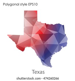 Texas state map in geometric polygonal,mosaic style.Abstract gems triangle,modern design background. Vector illustration EPS10