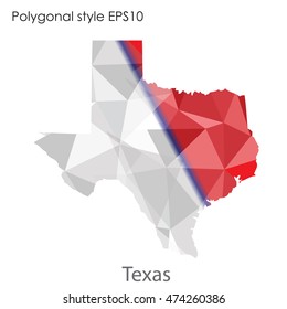 Texas state map in geometric polygonal,mosaic style.Abstract gems triangle,modern design background. Vector illustration EPS10