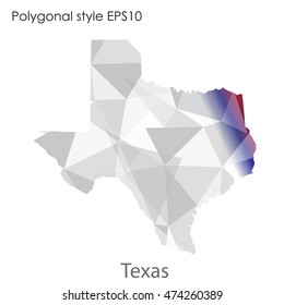 Texas state map in geometric polygonal,mosaic style.Abstract gems triangle,modern design background. Vector illustration EPS10